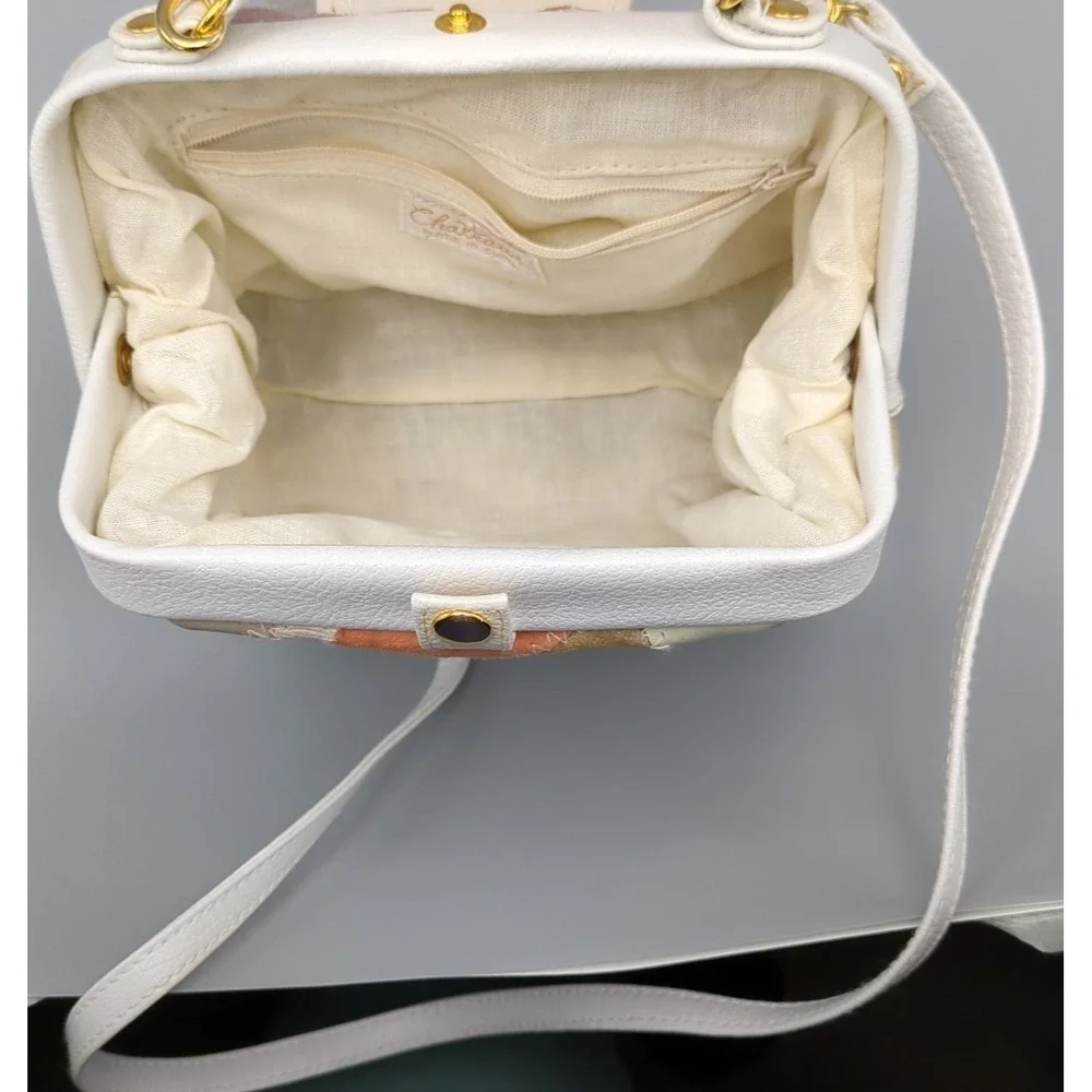 Vtg 80s White Pastel Patchwork Purse Leather Crochet‎ Shoulder Handbag Crossbody